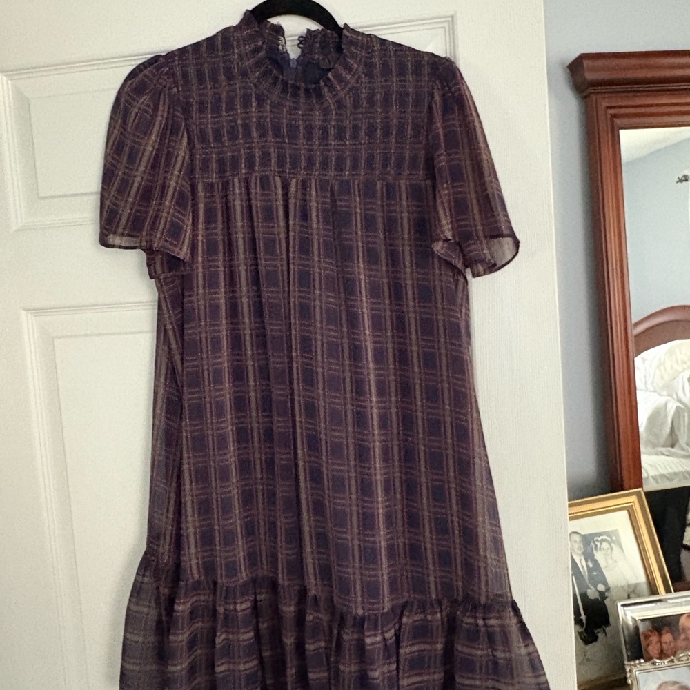 Aqua Mini Dress in blue plaid. Lined. Perfect for fall.